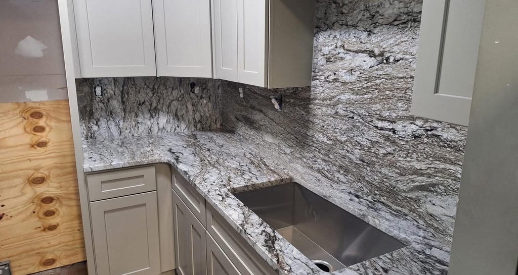 granite countertops with custom full height backsplash