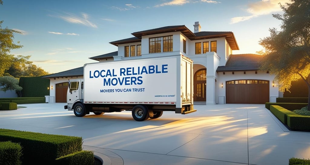 a moving company moving truck parked in front of a house