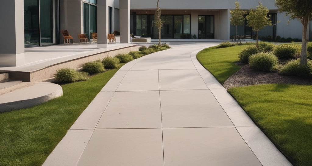 A vibrant outdoor space with decorative concrete pathways.