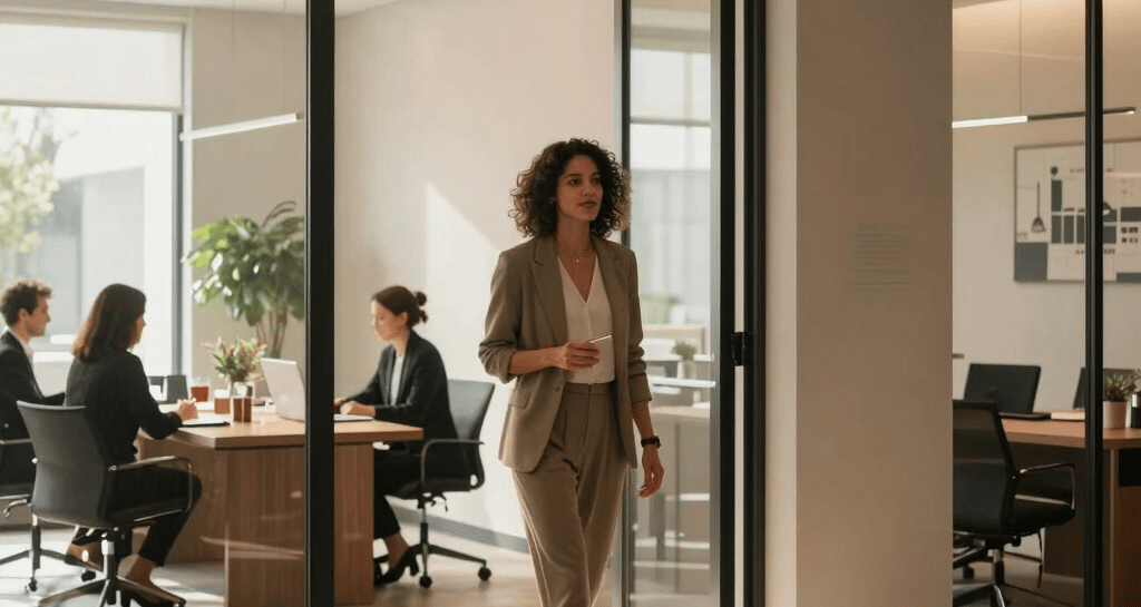 A dynamic wellness influencer demonstrating a recovery device in a sleek, modern studio.