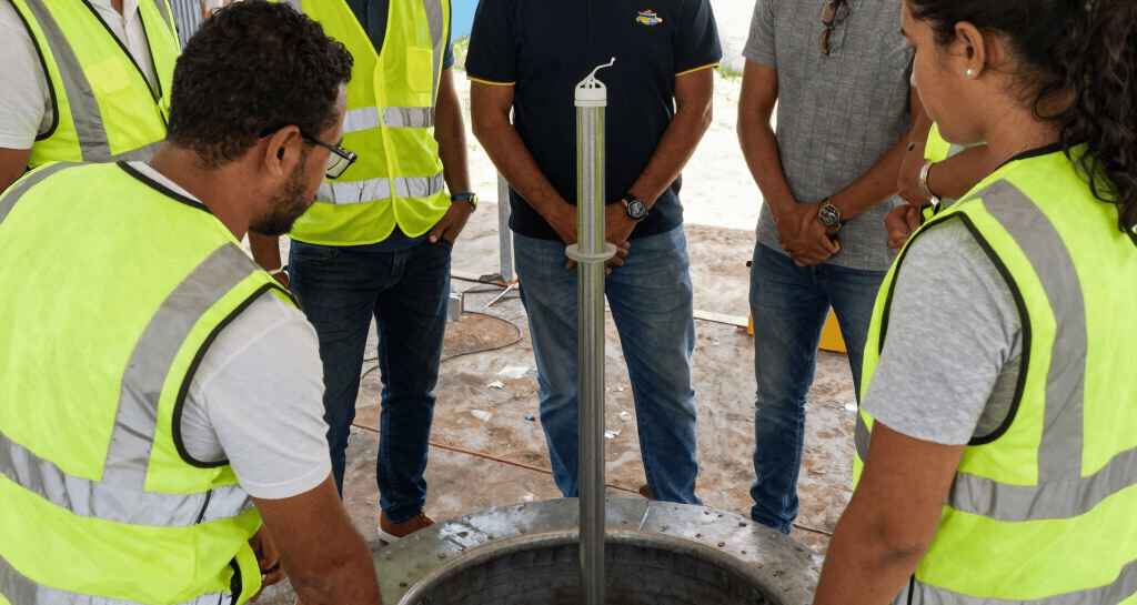 Instructor explaining electrical safety procedures to a small class