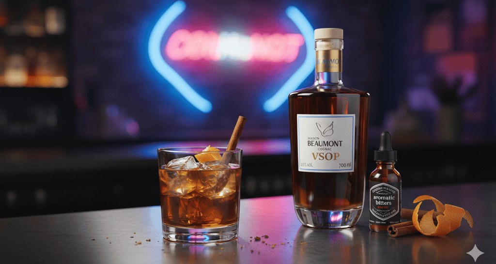Cocktails-cognac, Old Fashioned spice, le cocktail revisité au Cognac Maison Beaumont VSOP