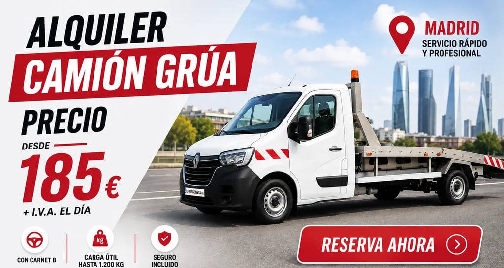 Alquiler camión grúa desde 185€ más IVA