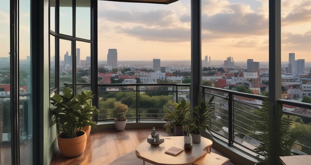 Sunlit balcony overlooking lush landscaped gardens at eldeco 7 peaks.