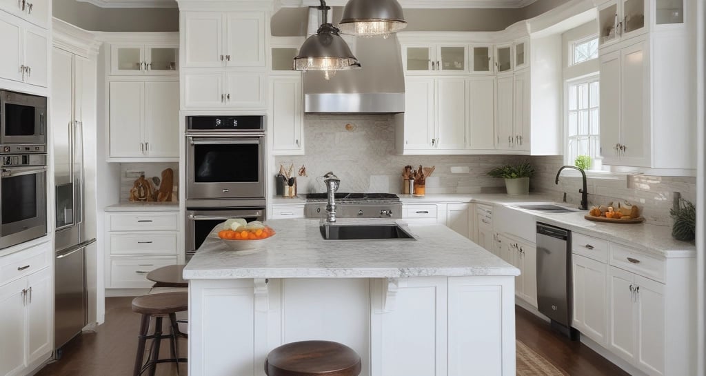 High-quality photo of a modern kitchen with a sleek refrigerator being serviced