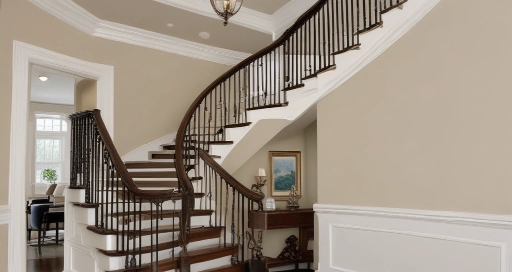 Close-up of a painter’s hand applying a smooth coat of light gray paint on an interior wall.