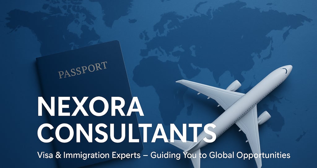 Nexora Consultants visa immigration experts passport airplane world map