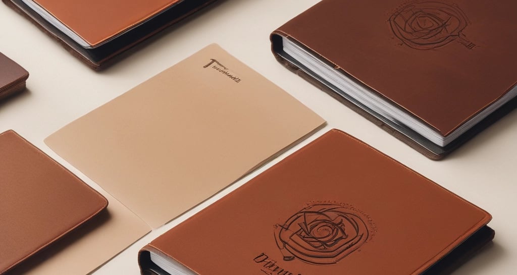 Personalized notebooks stacked with a pen on top.