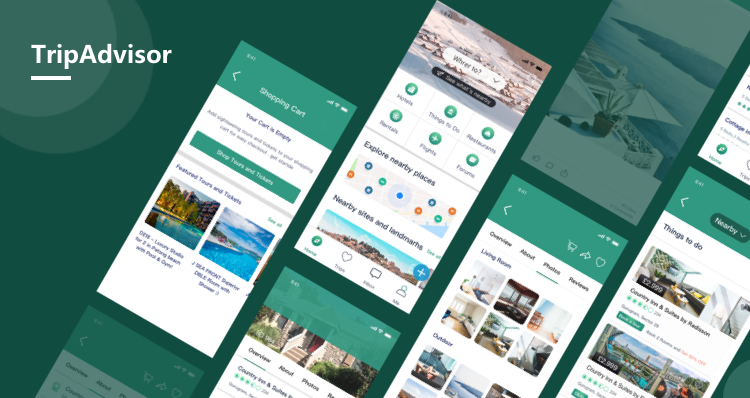 a group of travel app uip screenshote