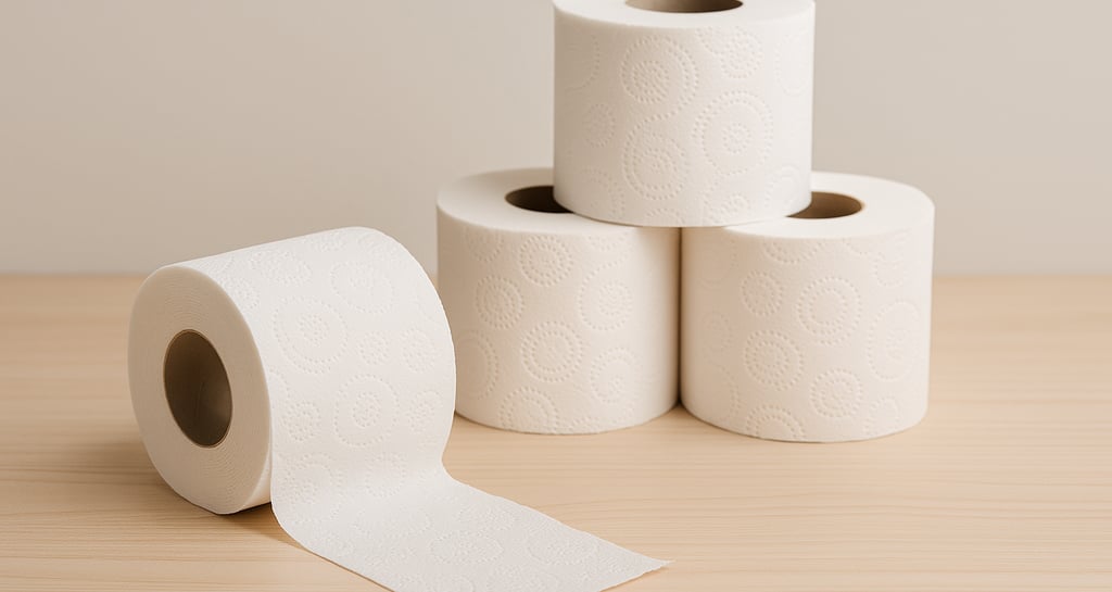 "2-ply toilet tissue paper rolls made from virgin pulp and recycled paper."