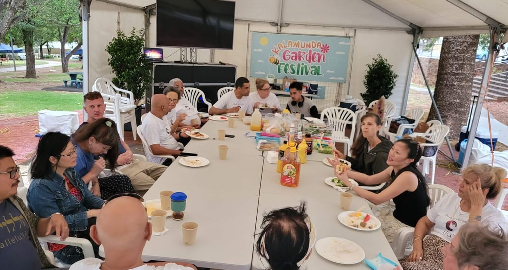 a group of people sitting around a table