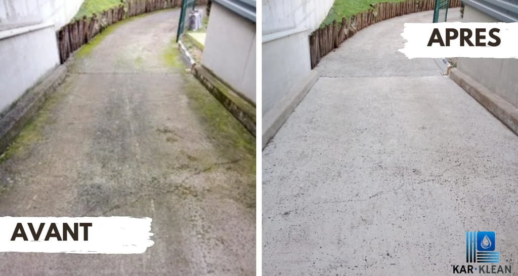 avant/après nettoyage descente de parking
