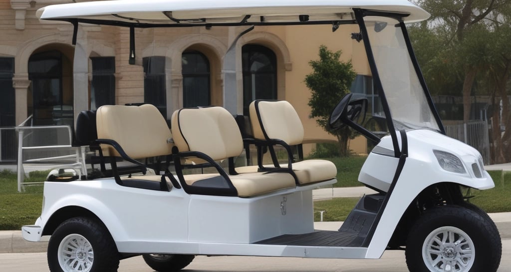A sleek electric car parked on a lush golf course.