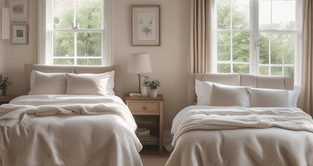 Bright, cozy living room with soft pink accents and comfortable seating.