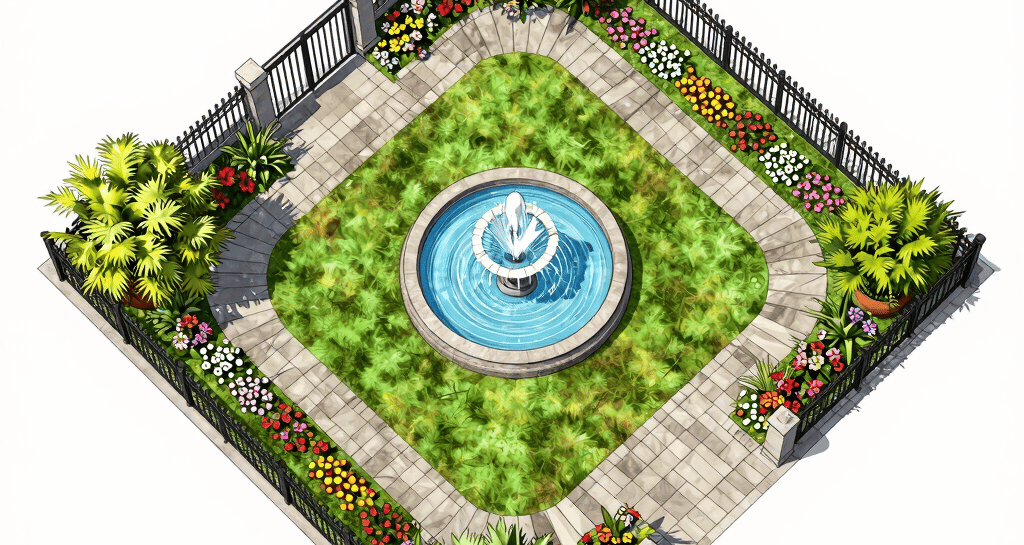Sprinkler system design highlighting zones optimized for different plant types.