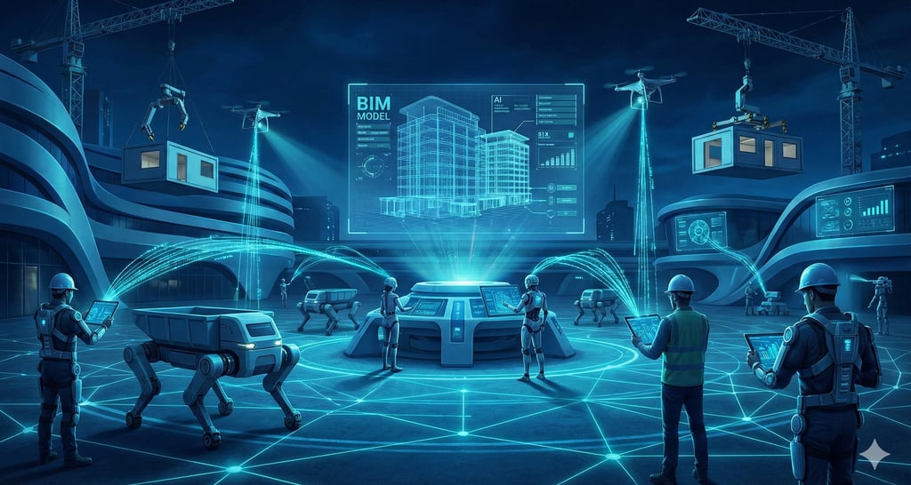 Chantier connecté : Robots IA et systèmes autonomes pour un BIM optimisé.