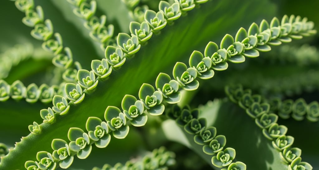 Primer plano de una Kalanchoe Madre de Miles mostrando sus hijuelos.