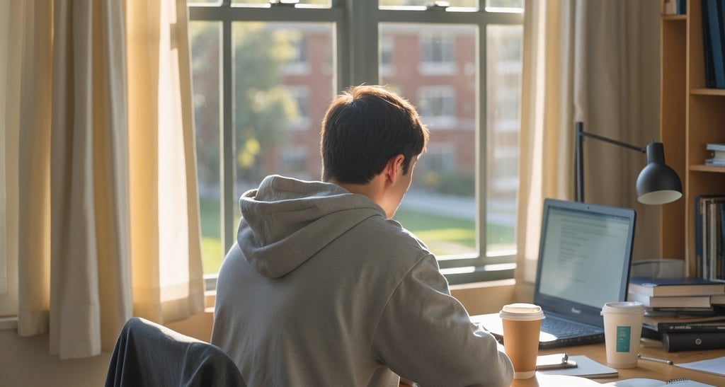 student sitting at desk in university dorm the empty nest