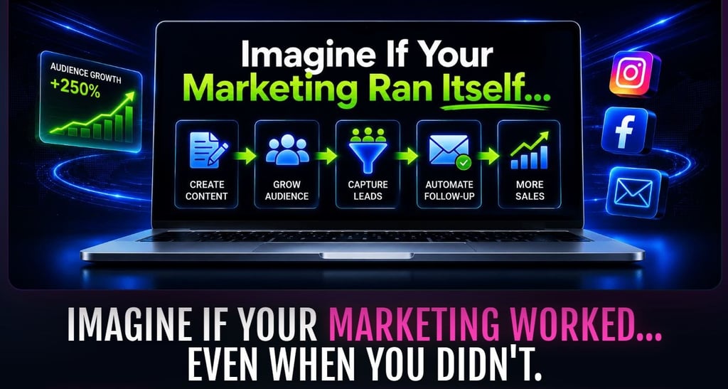 automate social media marketing, create content, grow audience, capture leads