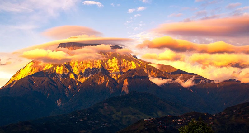 Mount Kinabalu bathed in the golden light of the sun