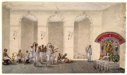 Patna Kalam painting showing daily life scenes of musicians in 18th century Bihar
