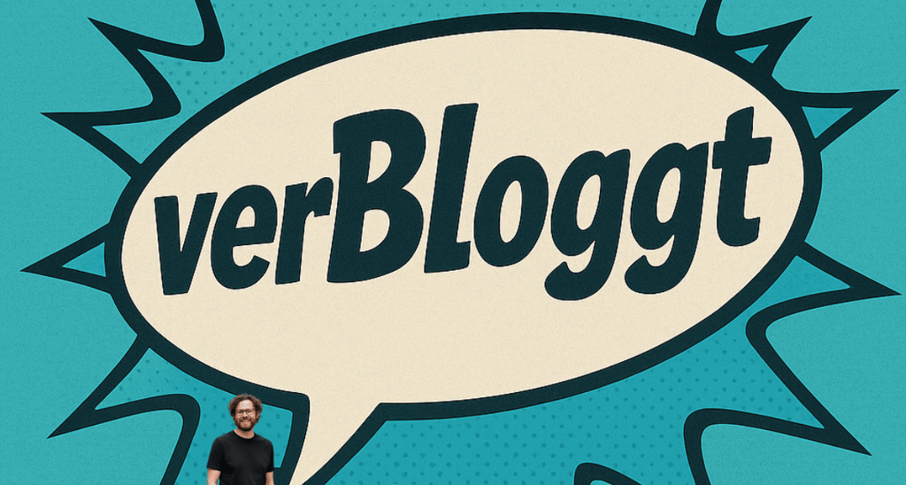 a man standing in front of a sign that says verb blog