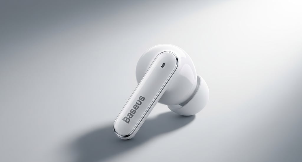 um par de fones de ouvido com um fone de ouvido branco