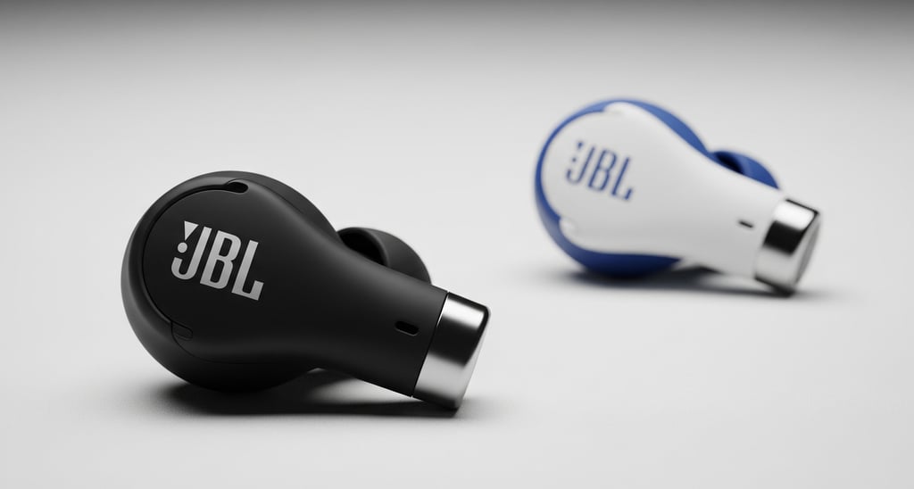 um par de fones de ouvido com o JBL JBL ao fundo