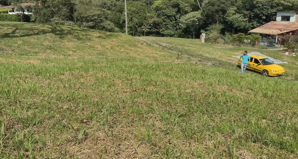 Agente inmobiliario de la empresa campo real visitando terreno 