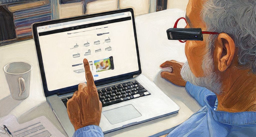 homem se conectando na internet com leitor de tela