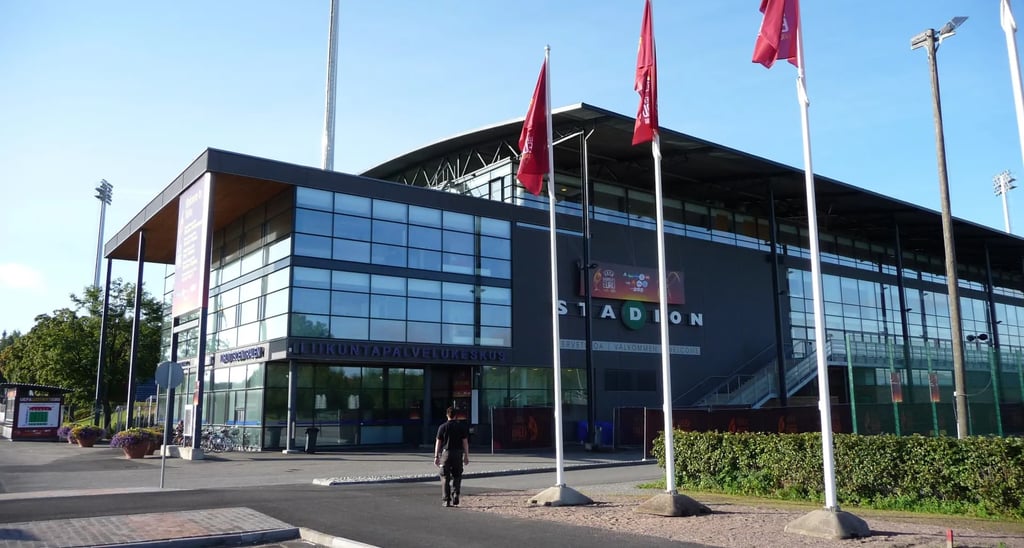 Veritas Stadion in Turku, Heimstadion des FC Inter Turku, während eines Fußballspiels in der Veikkausliiga.