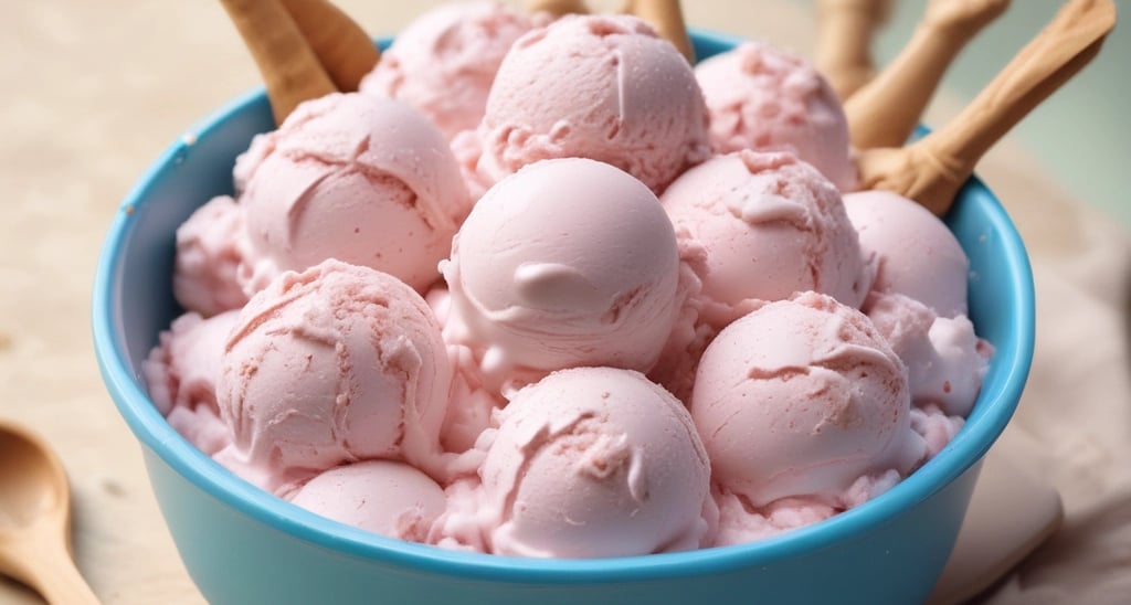 A creamy vanilla ice cream topped with a rich chocolate sauce and sprinkled with crushed nuts, served in a clear cup. The background is softly blurred, emphasizing the smooth texture and vibrant colors of the dessert.