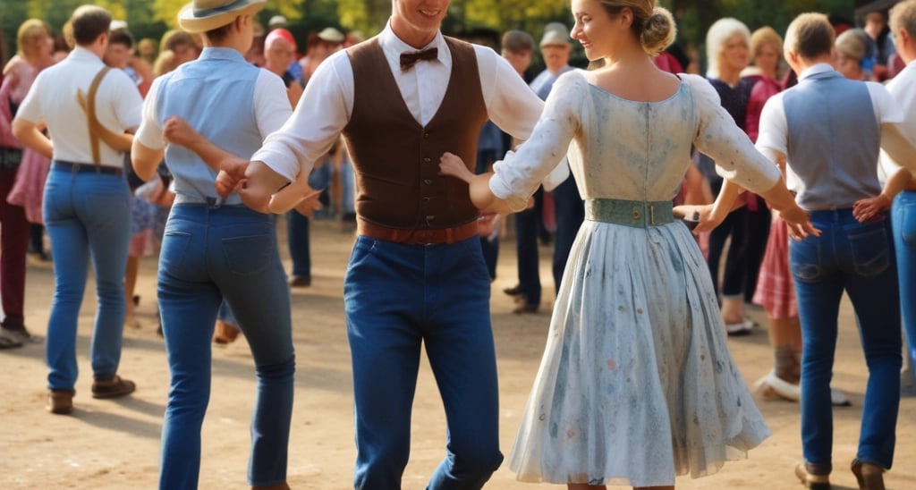 A vibrant country dance scene with people enjoying themselves.