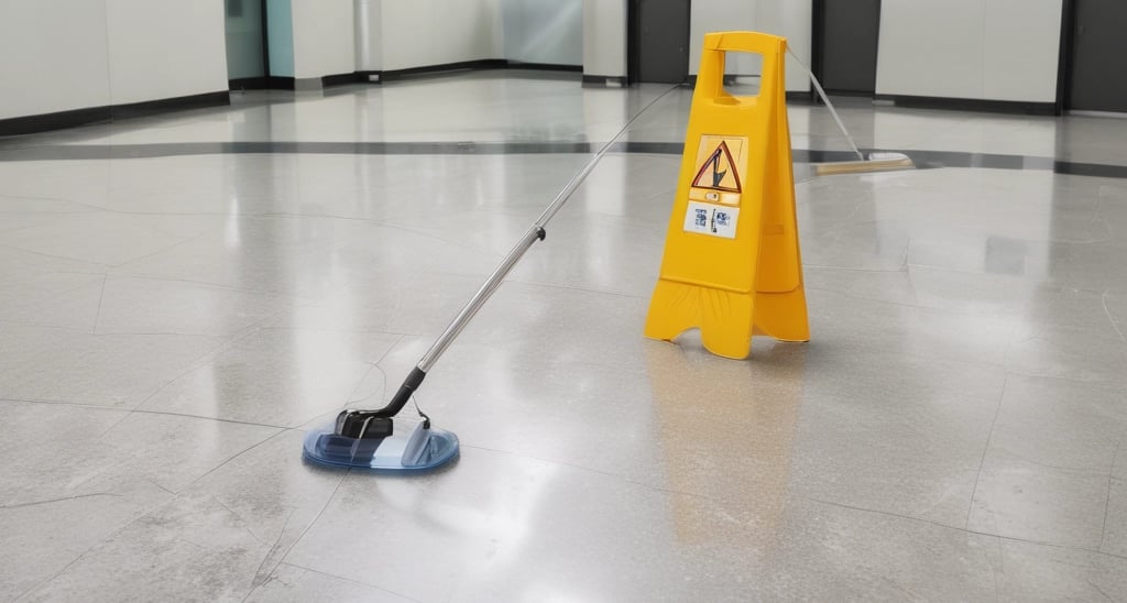 A supermarket aisle filled with various cleaning products, organized neatly on shelves. Promotional sale tags are visible on many items, indicating discounted prices. A promotional stand-up banner on the left features a smiling woman holding clean laundry, with a slogan in Hindi.