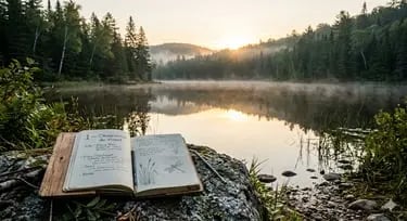 Carnet botanique sur rocher face au lac : blogue ÉcoScriptum sur l'IA, l'organisation et l'écologie intégrale.