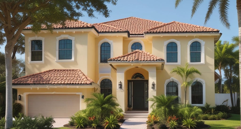 A home inspector carefully examining the foundation of a Florida house on a sunny day.