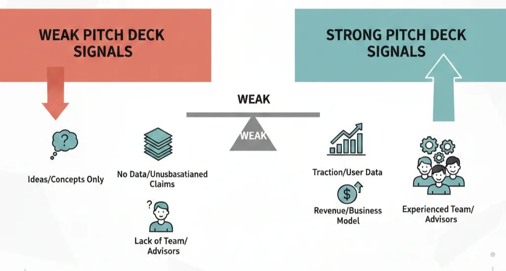 Startup Validation Hierarchy: Weak vs Strong Pitch Deck Signals