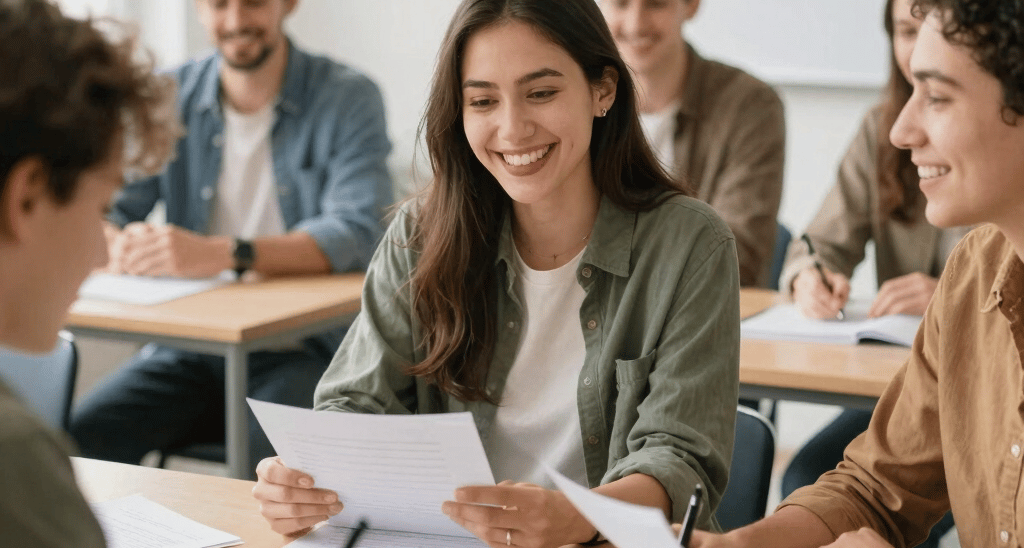 Classroom scene with diverse adult students engaged in a language lesson at ida sprach- und integrationsakademie.