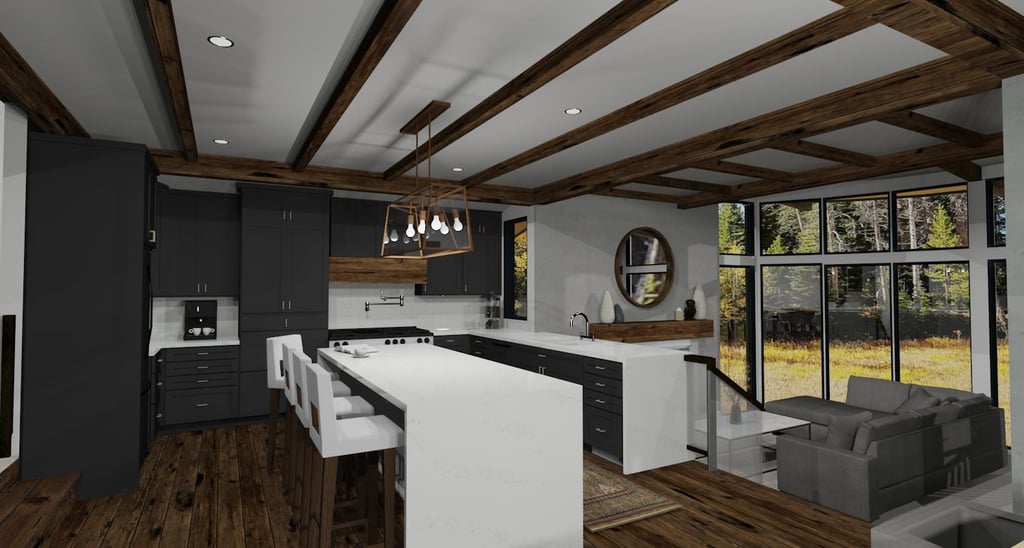 Cliff View Mountain Contemporary Home Kitchen-3 Render