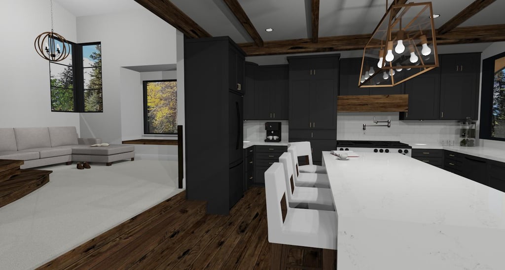Cliff View Mountain Contemporary Home Kitchen-2 Render