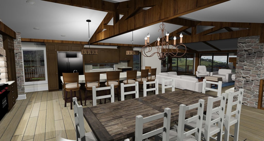 SkyHaven Timber Frame Mountain Home Dining Render
