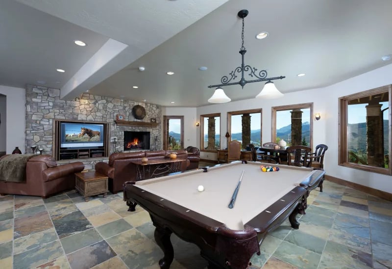 Highland Timber Frame Mountain Home Recreation Room