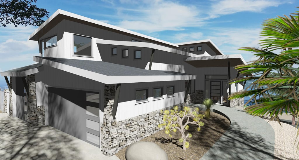 Castle Ridge Hillside Contemporary Home Render Front