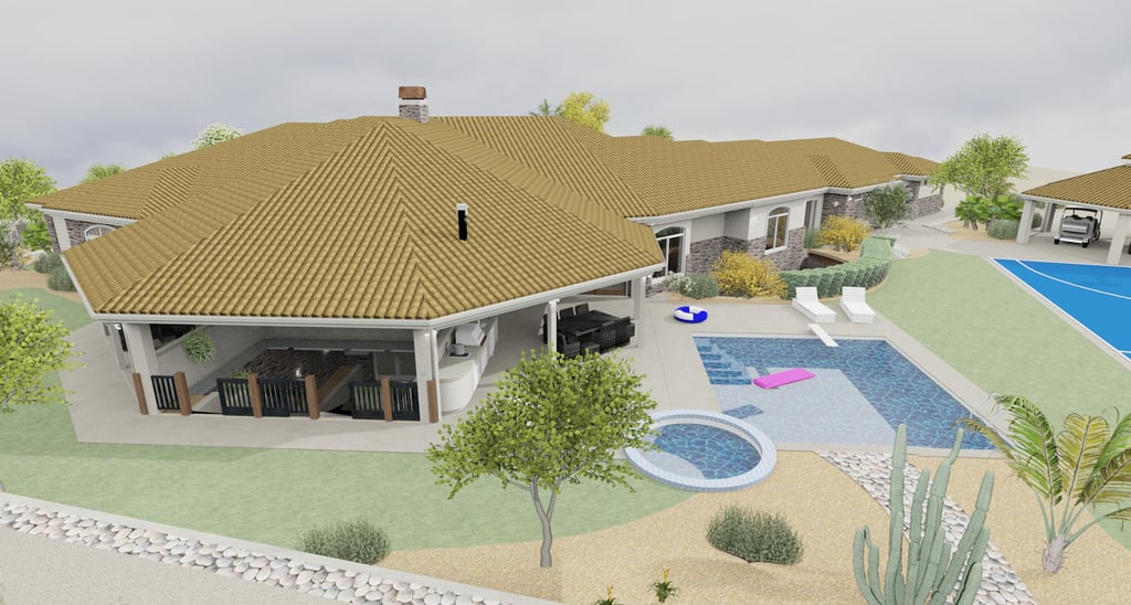 Falcon Ridge Ranch-Style Desert Region Home Render Rear