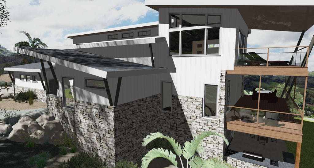 Castle Ridge Hillside Contemporary Home Render Rear