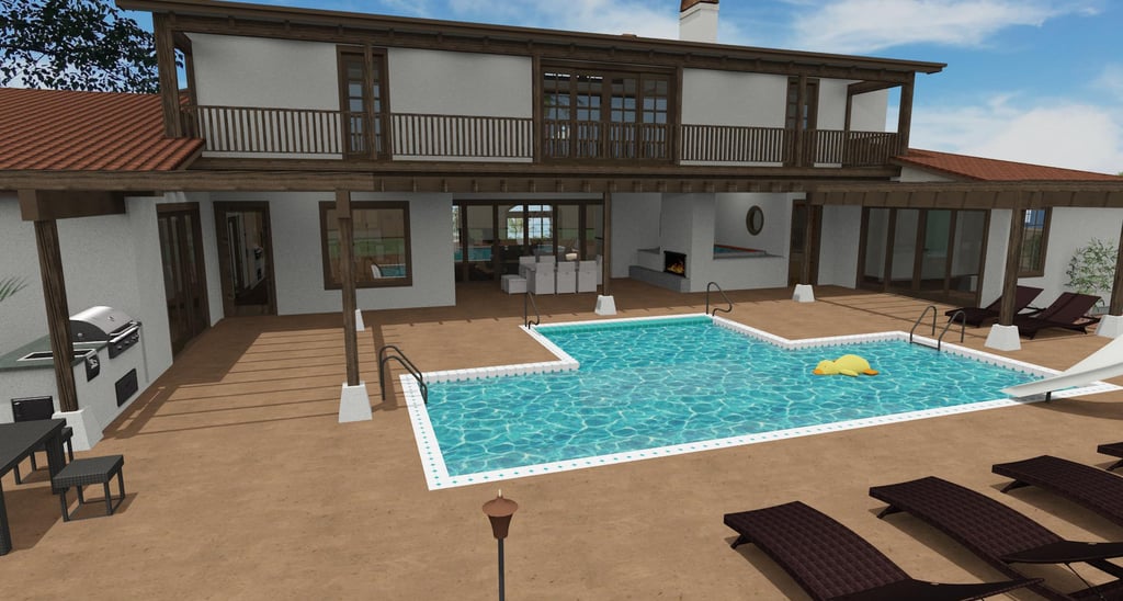 Santa Barbara Spanish Colonial Home Render Rear