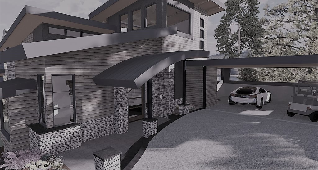 Cliff View Mountain Contemporary Home Slate Render Front
