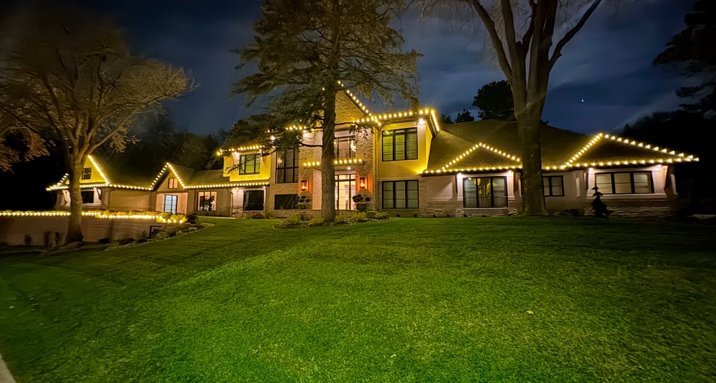 Soft White Seasonal Lighting on Large Home