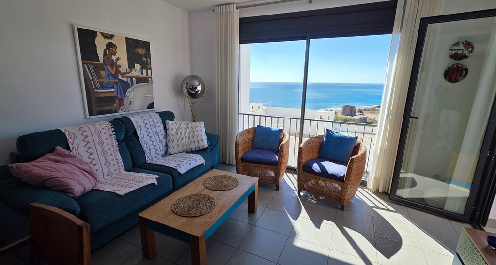 This apartment offers stunning views of Macenas beach in Mojacar, Spain.