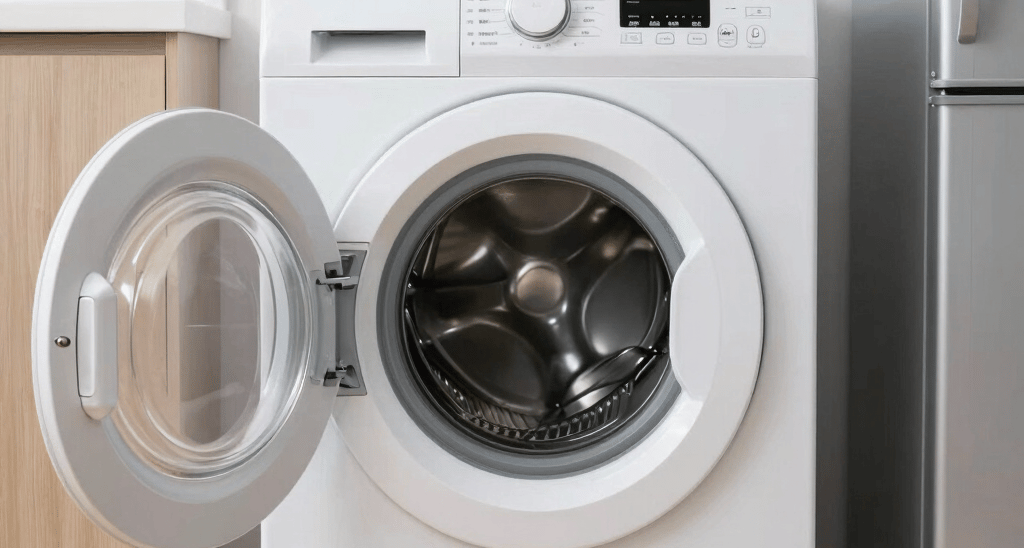 Technician repairing a washing machine at a customer's home in Hyderabad.